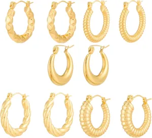 Gold Plated Chunky Hoop Earrings - Twisted Huggie Hoops for Women - Gift Lightweight
