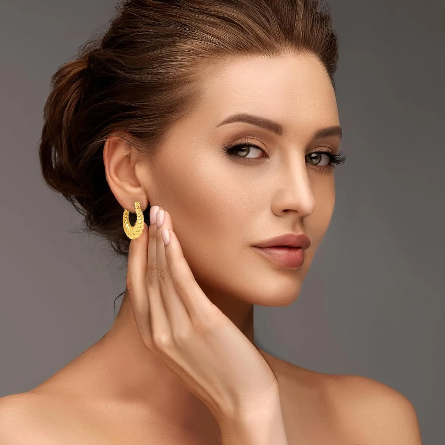 Gold Plated Chunky Hoop Earrings - Twisted Huggie Hoops for Women - Gift Lightweight