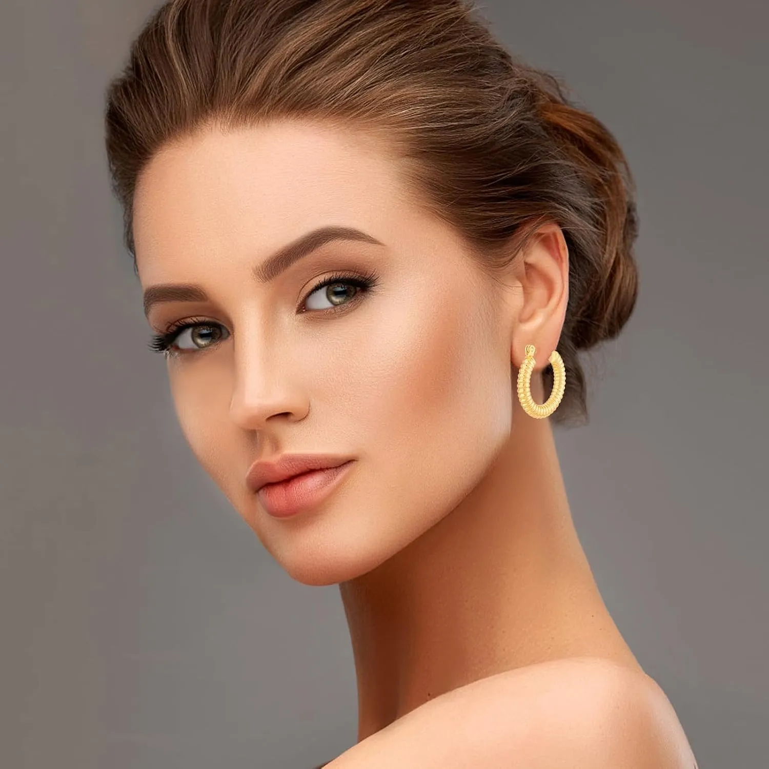 Gold Plated Chunky Hoop Earrings - Twisted Huggie Hoops for Women - Gift Lightweight