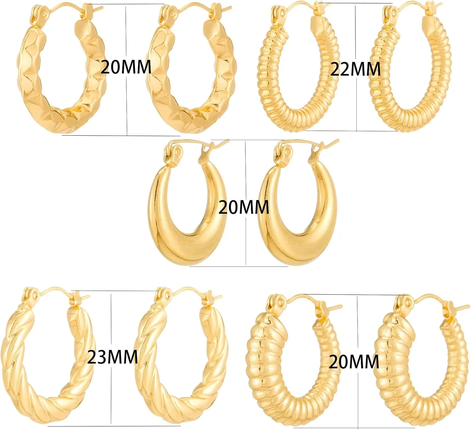 Gold Plated Chunky Hoop Earrings - Twisted Huggie Hoops for Women - Gift Lightweight