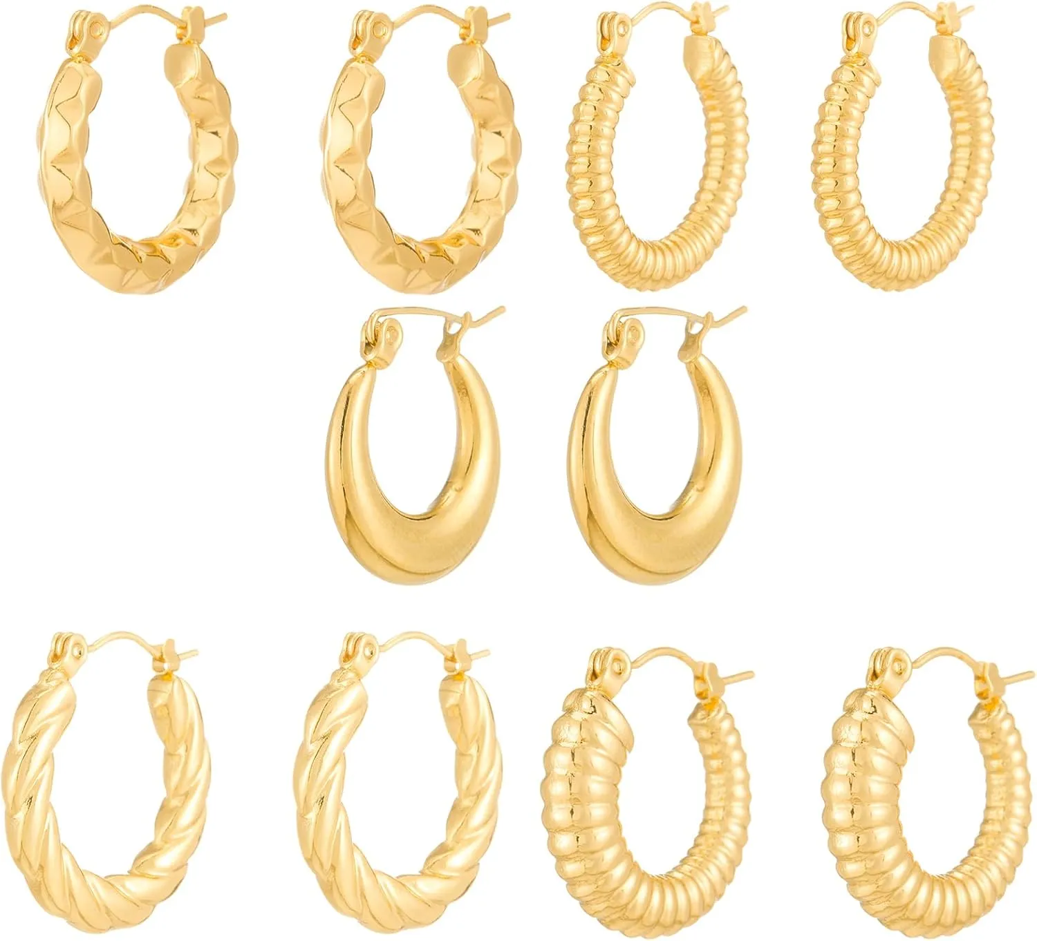 Gold Plated Chunky Hoop Earrings - Twisted Huggie Hoops for Women - Gift Lightweight