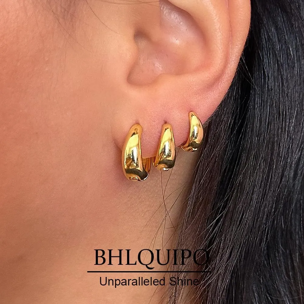 Gold Small Hoop Earrings for Women, 3 Pair 14K Gold Plated Chunky Hoops Earrings Set Lightweight Gold Huggie Hoop Earrings for Women Hypoallergenic Small Gold Hoops Trendy Earrings for Women
