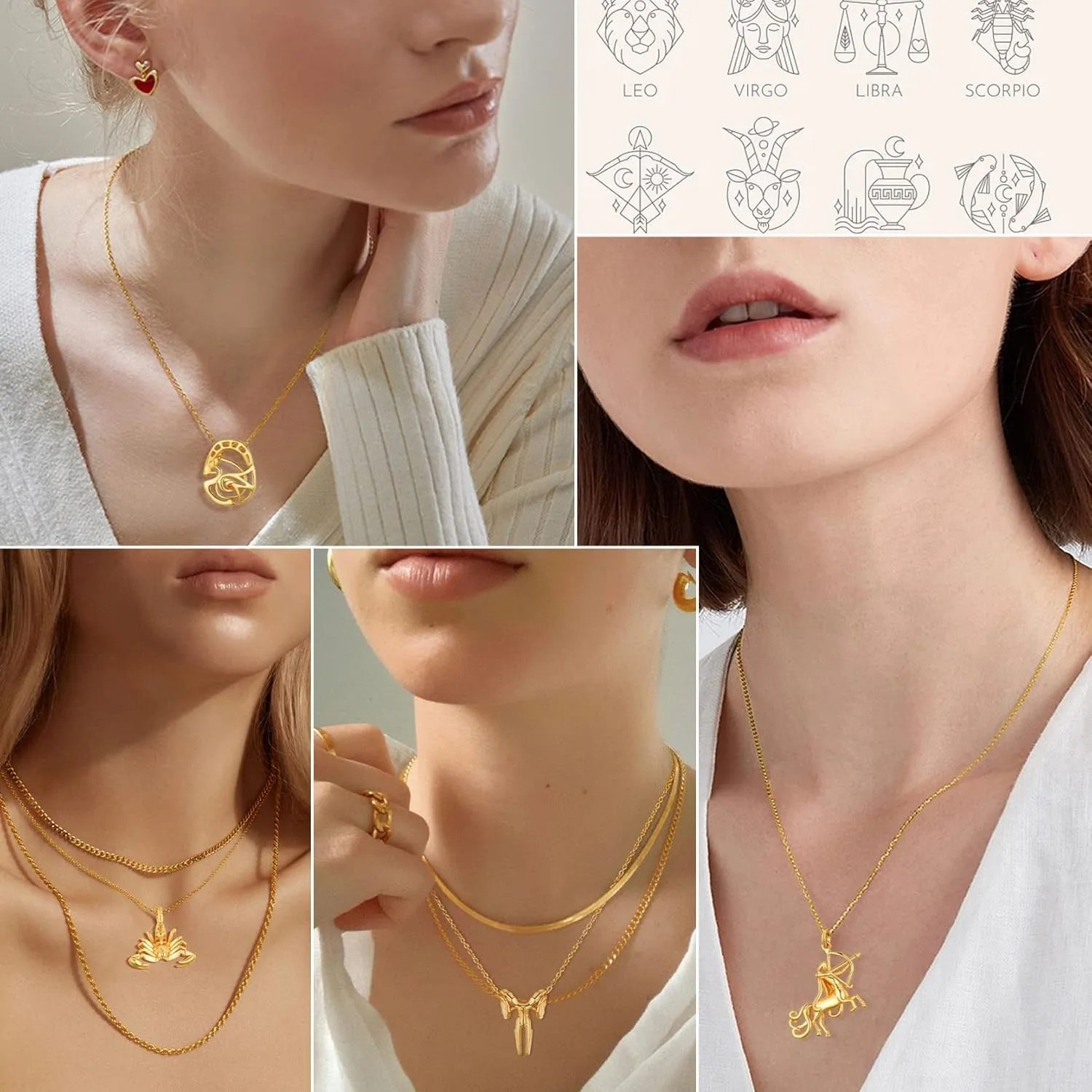 GOLDCHIC JEWELRY Zodiac Constellation Charm Necklace for Women, Gold Horoscope Astrology Pendant Necklaces Birthday Gifts
