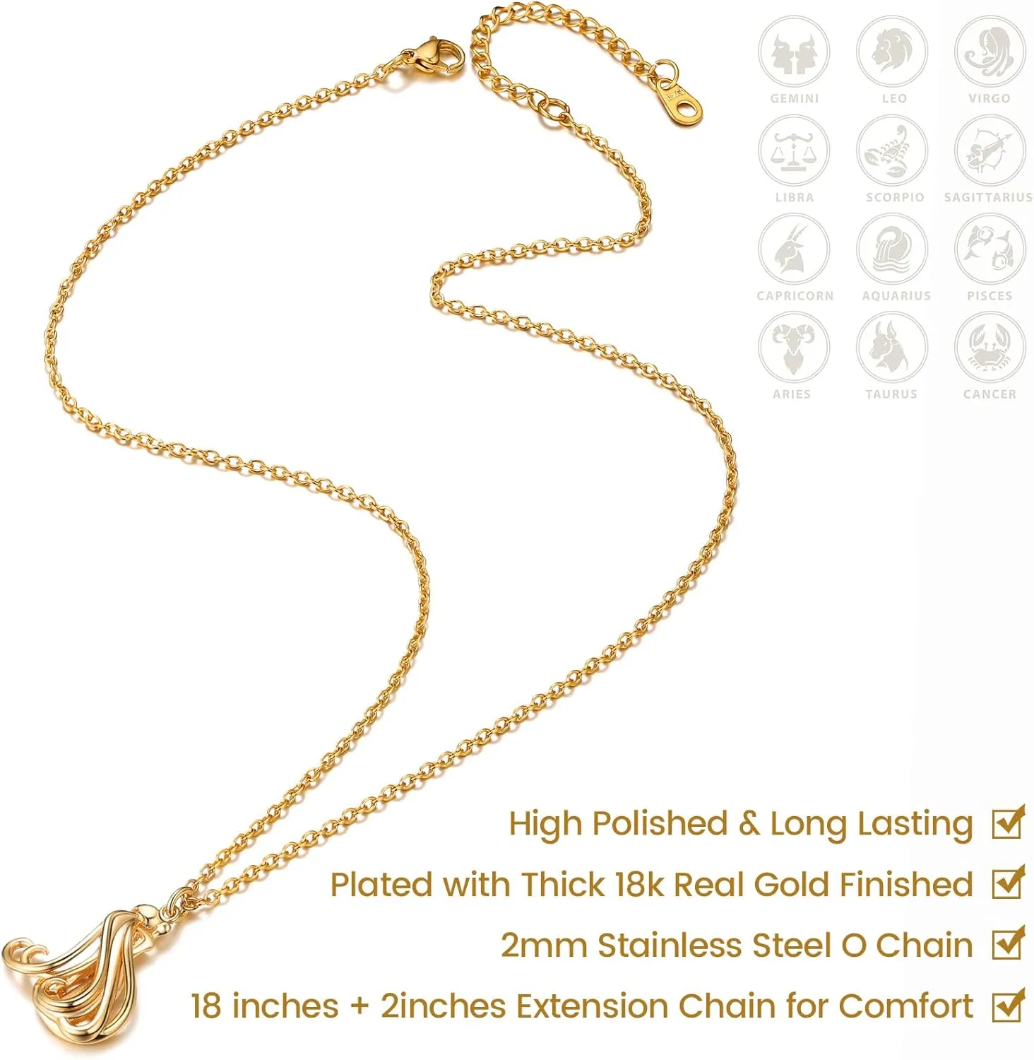 GOLDCHIC JEWELRY Zodiac Constellation Charm Necklace for Women, Gold Horoscope Astrology Pendant Necklaces Birthday Gifts