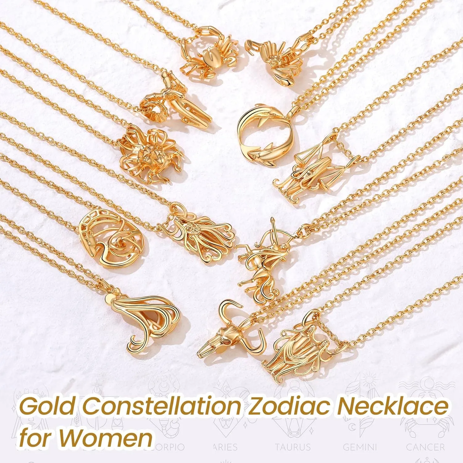 GOLDCHIC JEWELRY Zodiac Constellation Charm Necklace for Women, Gold Horoscope Astrology Pendant Necklaces Birthday Gifts