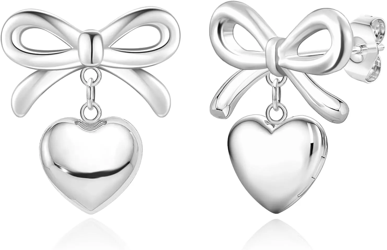 Gold/Silver Bow Heart Dangle Earrings for Women Trendy,14K Gold Plated/Silver Heart Drop Earrings Vintage,Chunky Bow Stud Earrings Prom Valentine Holiday Jewelry Gift