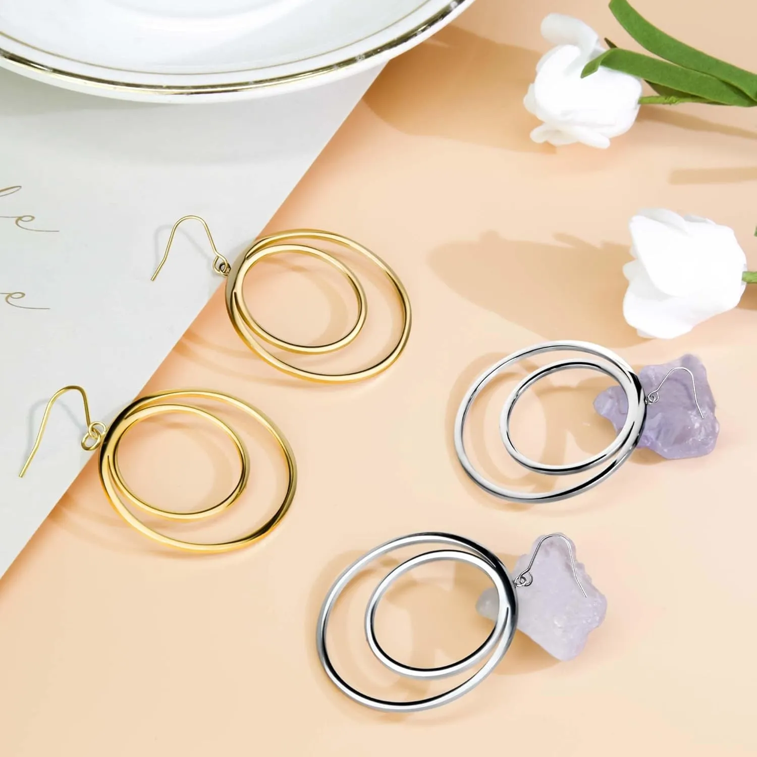 Gold/Silver Hoop Earrings for Women 18K Gold Plated Circle Dangle Earrings for Women Trendy Surgical Steel Titanium Hypoallergenic