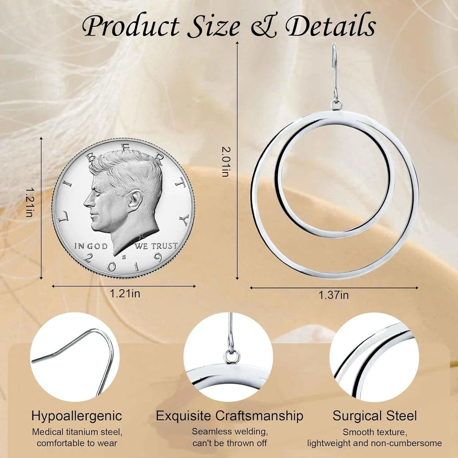 Gold/Silver Hoop Earrings for Women 18K Gold Plated Circle Dangle Earrings for Women Trendy Surgical Steel Titanium Hypoallergenic