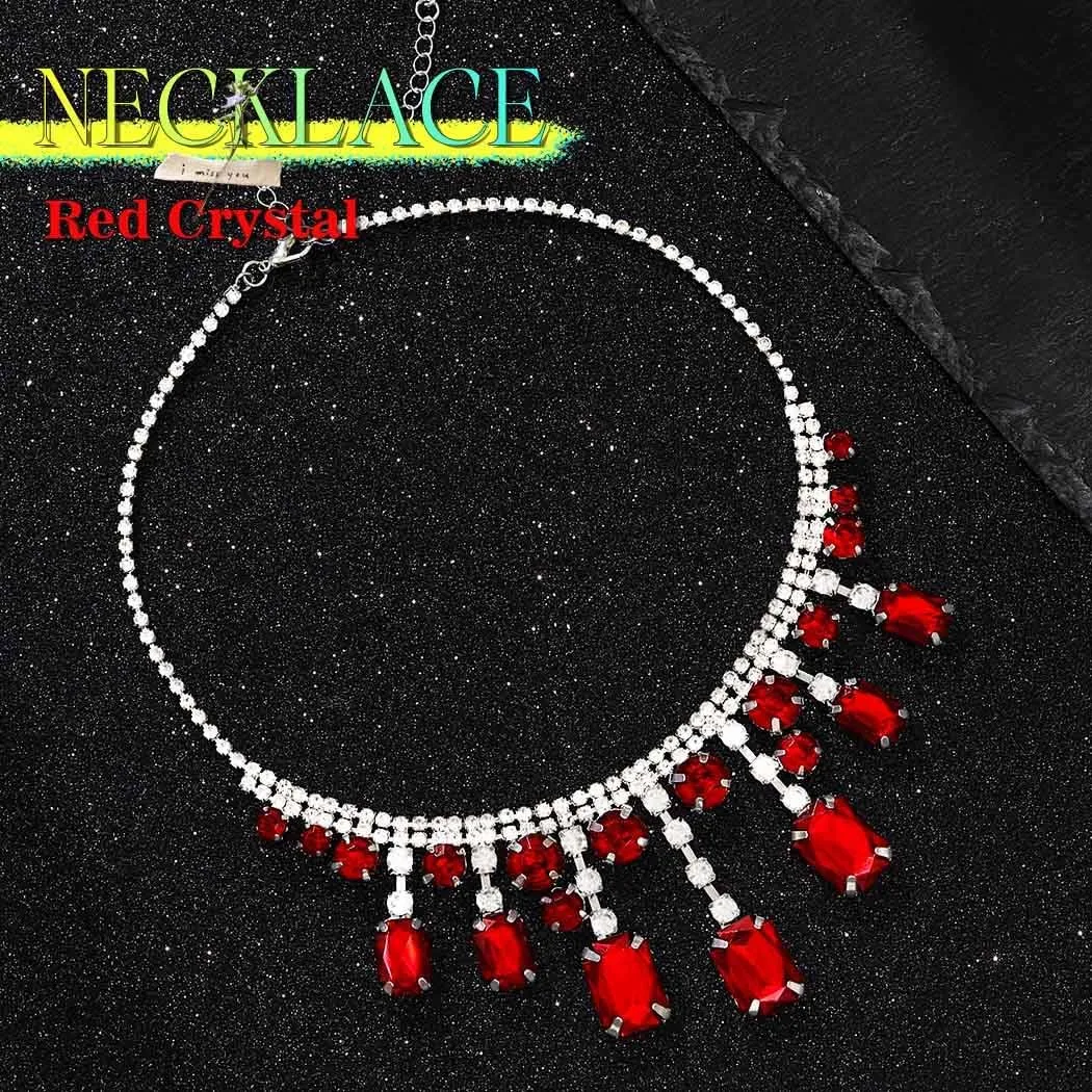 GRAEEN Red Crystal Pendant Necklace Jewelry Sparkly Rhinestone Choker Necklaces Shiny Prom Neck Chain for Women