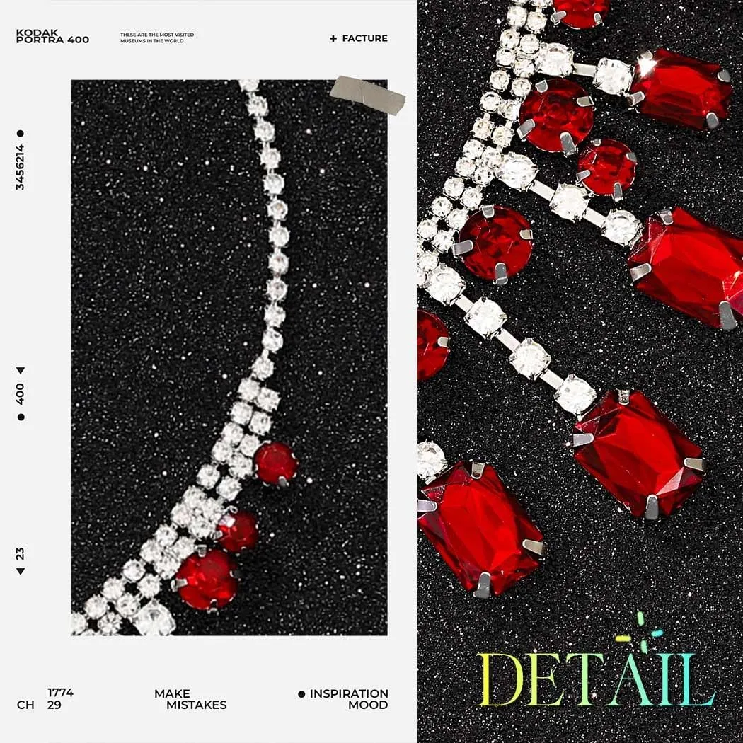 GRAEEN Red Crystal Pendant Necklace Jewelry Sparkly Rhinestone Choker Necklaces Shiny Prom Neck Chain for Women