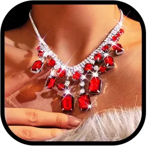 GRAEEN Red Crystal Pendant Necklace Jewelry Sparkly Rhinestone Choker Necklaces Shiny Prom Neck Chain for Women