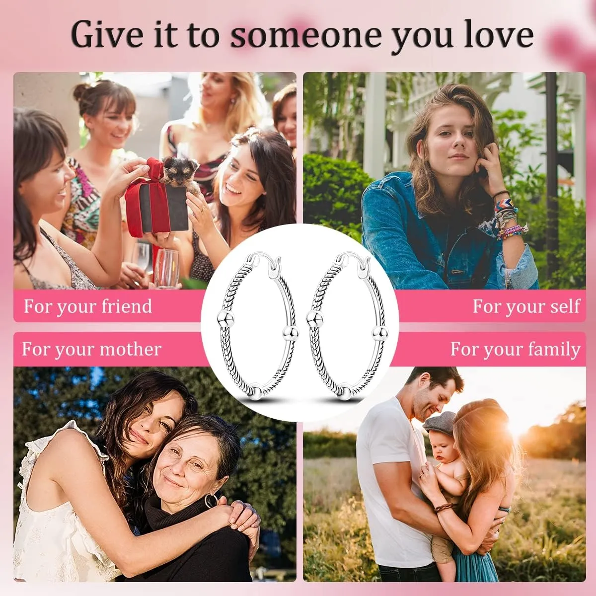 Hapour 925 Sterling Silver Hoop Earrings for Women Dangle Earrings Small Boho Earrings Rope Design for Sensitive Ears, Double Oval Huggie Hoop Earrings Gifts for Her Mother's Day Birthday