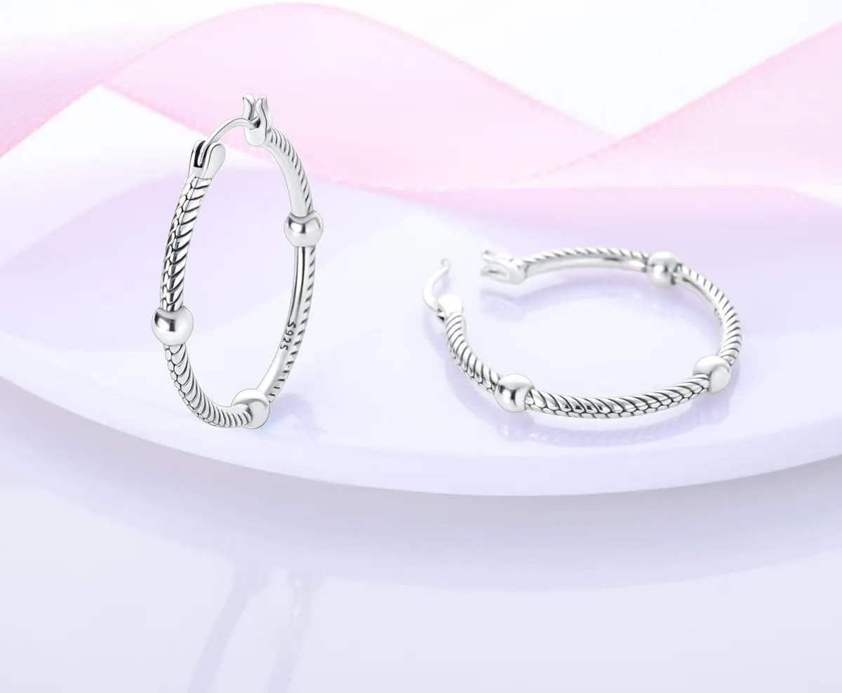 Hapour 925 Sterling Silver Hoop Earrings for Women Dangle Earrings Small Boho Earrings Rope Design for Sensitive Ears, Double Oval Huggie Hoop Earrings Gifts for Her Mother's Day Birthday