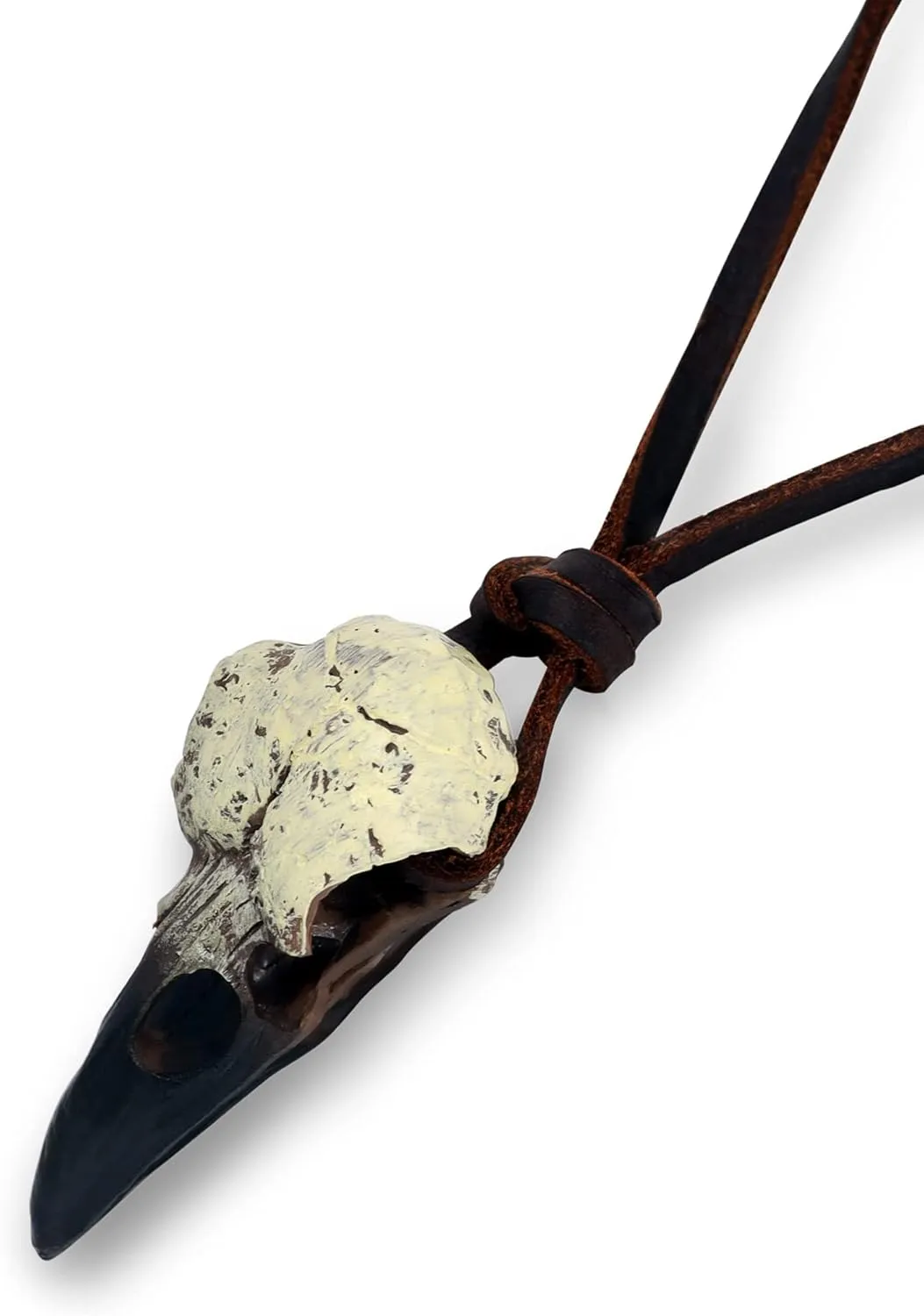 HAQUIL Raven Skull Necklace, Viking Gothic Witchy Bone Resin Raven Bird Skull Replica Pendant, Adjustable Leather Cord, Gothic Jewelry Gift