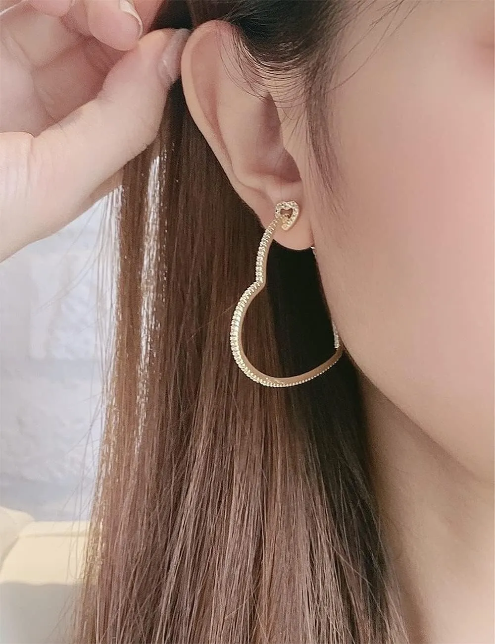 Heart Hoop Earrings - CZ Heart Stud Earrings in Gold WhiteGold