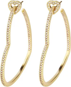 Heart Hoop Earrings - CZ Heart Stud Earrings in Gold WhiteGold