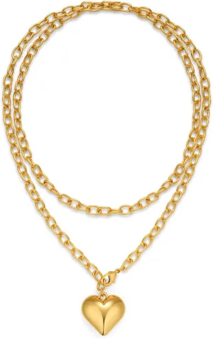 Heart Necklaces for Women, Gold Heart Pendant Necklace Chunky Gold Chain for Gifts on Birthday Holidays