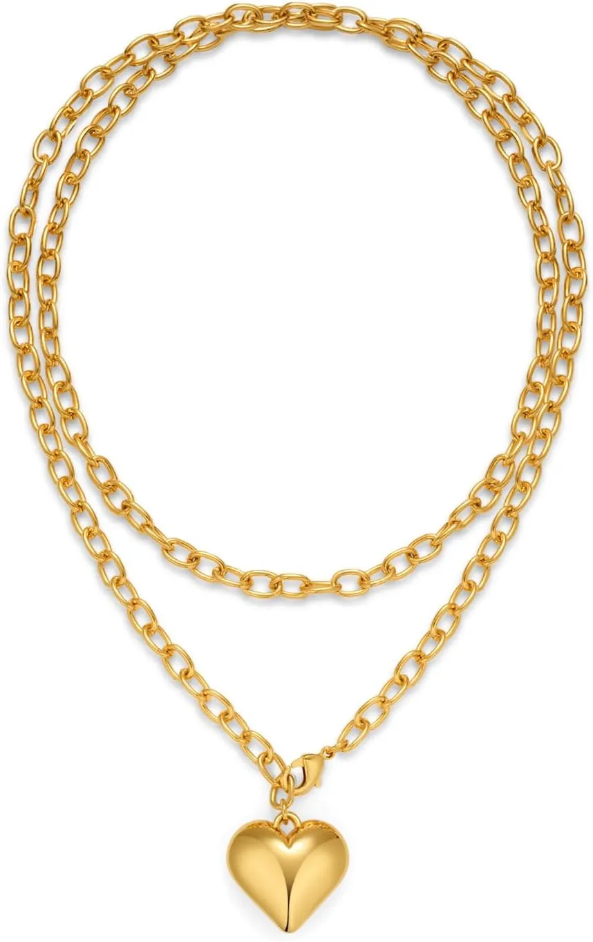 Heart Necklaces for Women, Gold Heart Pendant Necklace Chunky Gold Chain for Gifts on Birthday Holidays