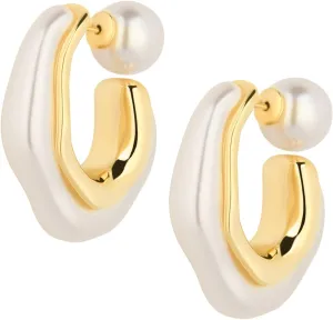 HETICA Chunky Gold Hoop Earrings, 14k Gold Plated Pearl Drop Earrings for Women, Statement Earrings, Suitable Gifts
