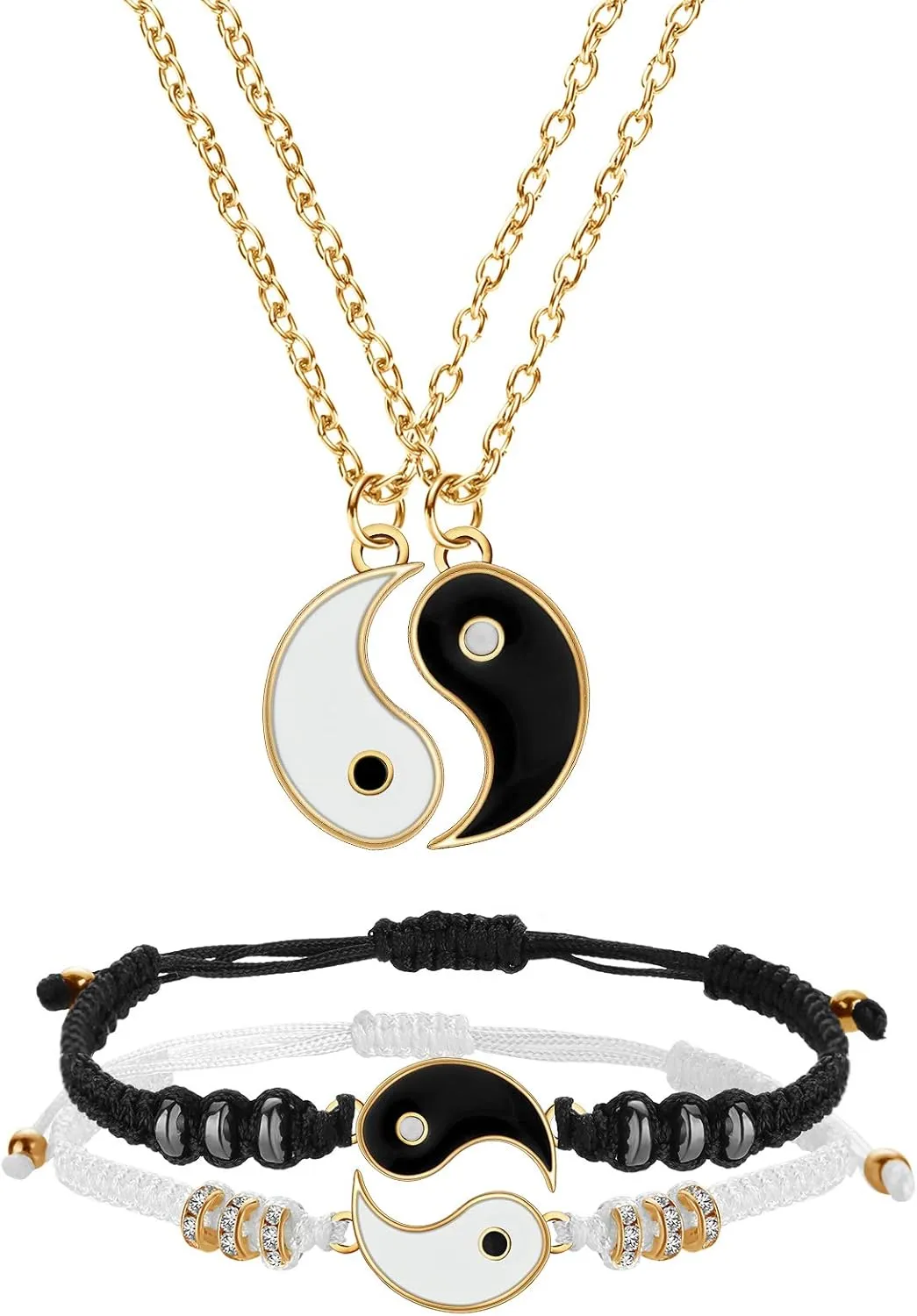 Hicarer 4 Pcs Yin Yang Necklace for 2 and Matching Friend Couples Bracelet Valentines for BFF Friendship