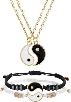 Hicarer 4 Pcs Yin Yang Necklace for 2 and Matching Friend Couples Bracelet Valentines for BFF Friendship