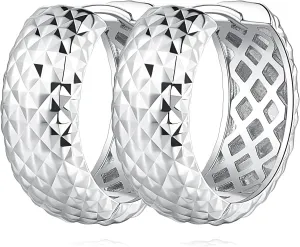 Hoop Earrings Sterling Silver Hoop Earrings Hypoallergenic Silver Earrings Thick Chunky Silver Hoop Earrings Unique Mesh Design Small Silver Hoops (20mm*7.7mm)