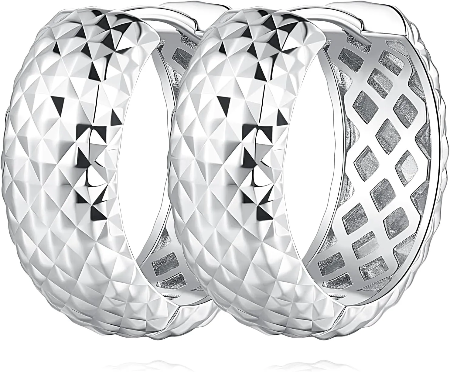 Hoop Earrings Sterling Silver Hoop Earrings Hypoallergenic Silver Earrings Thick Chunky Silver Hoop Earrings Unique Mesh Design Small Silver Hoops (20mm*7.7mm)
