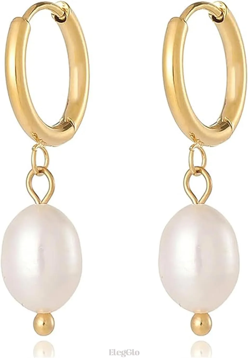Huggie Small Hoop Pearl Earrings, Natural Fresh-water Pearl Earrings 18k Gold Plated Crystal Drop Dangle Earrings for Women
