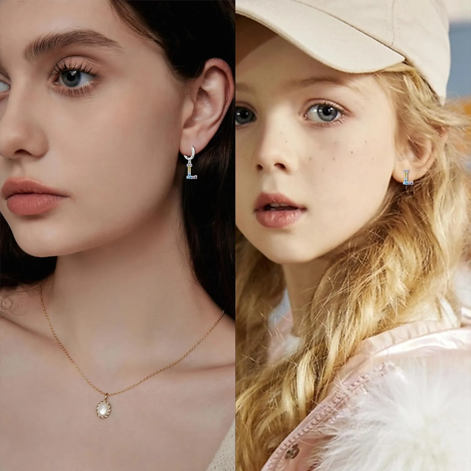 Hypoallergenic Earrings for Women Girls Sterling Silver 925-Littel Cute Kids Stud Hoop Initial Letter Dangle Earring Jewelry Present