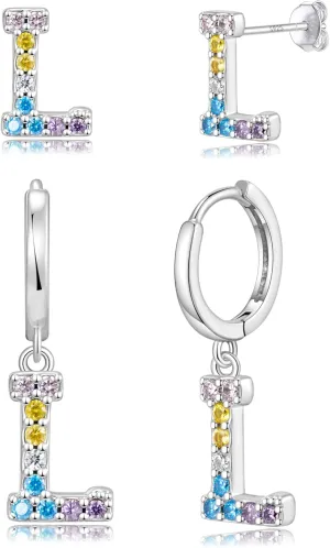Hypoallergenic Earrings for Women Girls Sterling Silver 925-Littel Cute Kids Stud Hoop Initial Letter Dangle Earring Jewelry Present