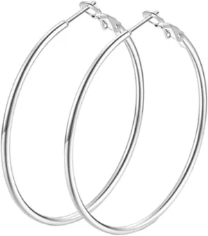 Hypoallergenic Hoop Earrings - Three Pairs, 50-70mm, Dainty & Large Silver Hoops for Gifts