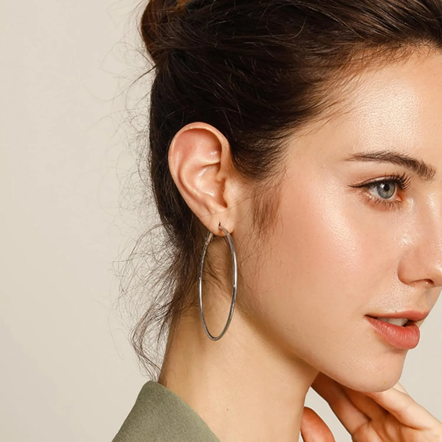 Hypoallergenic Hoop Earrings - Three Pairs, 50-70mm, Dainty & Large Silver Hoops for Gifts