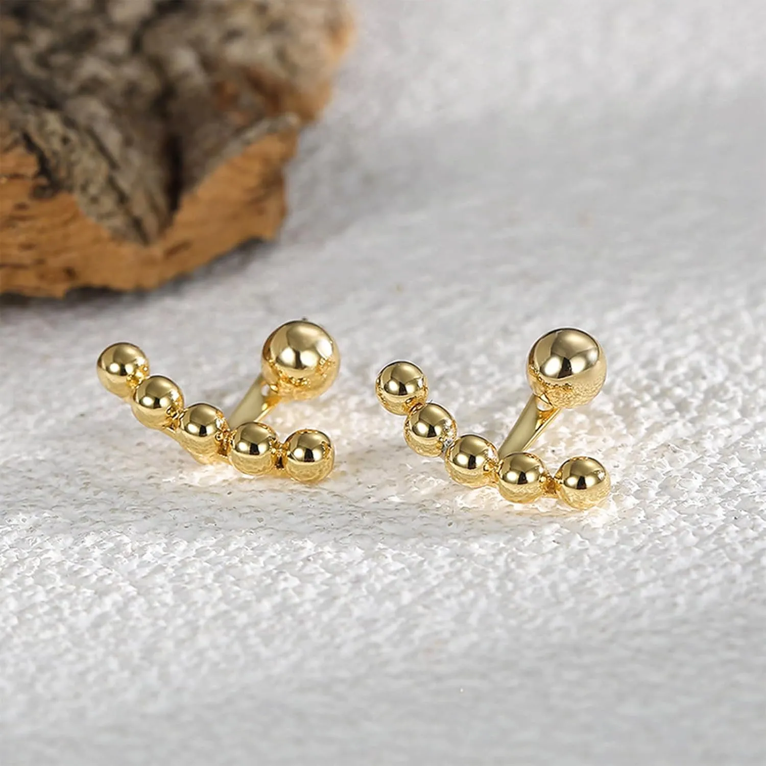 HZHRony 18K Gold Plated Ball Stud Earrings Double Sided Stud Earrings with Push Back, Hypoallergenic Ear Jacket Statement Earrings for Women Everyday Wear