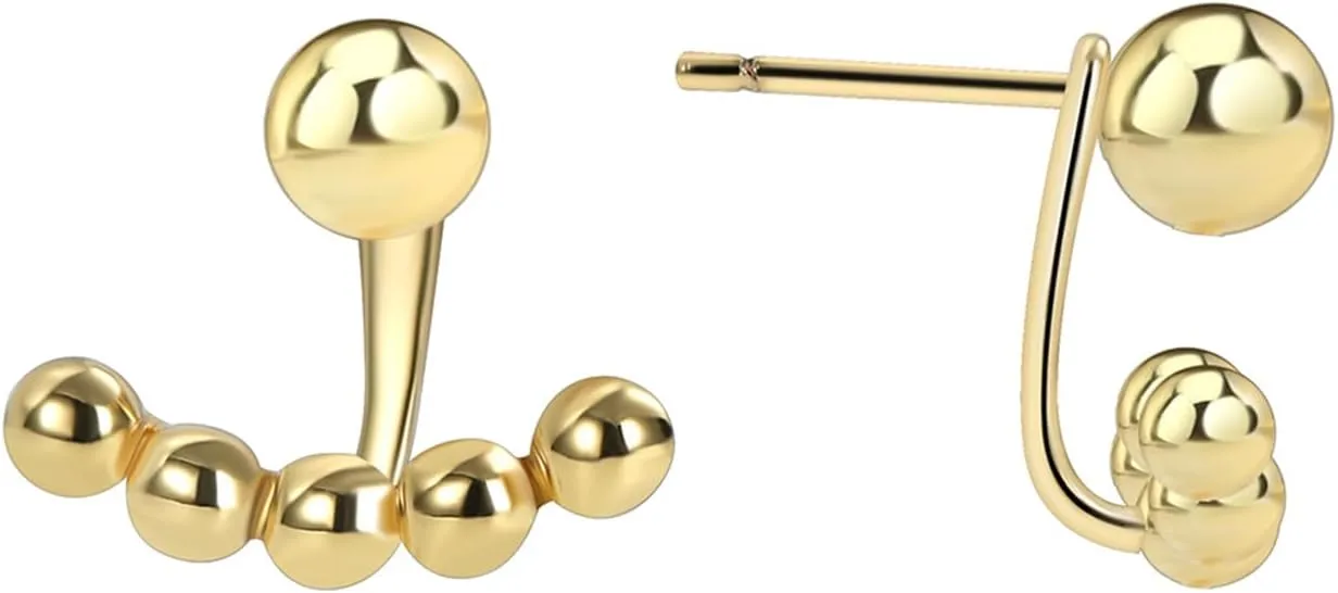 HZHRony 18K Gold Plated Ball Stud Earrings Double Sided Stud Earrings with Push Back, Hypoallergenic Ear Jacket Statement Earrings for Women Everyday Wear