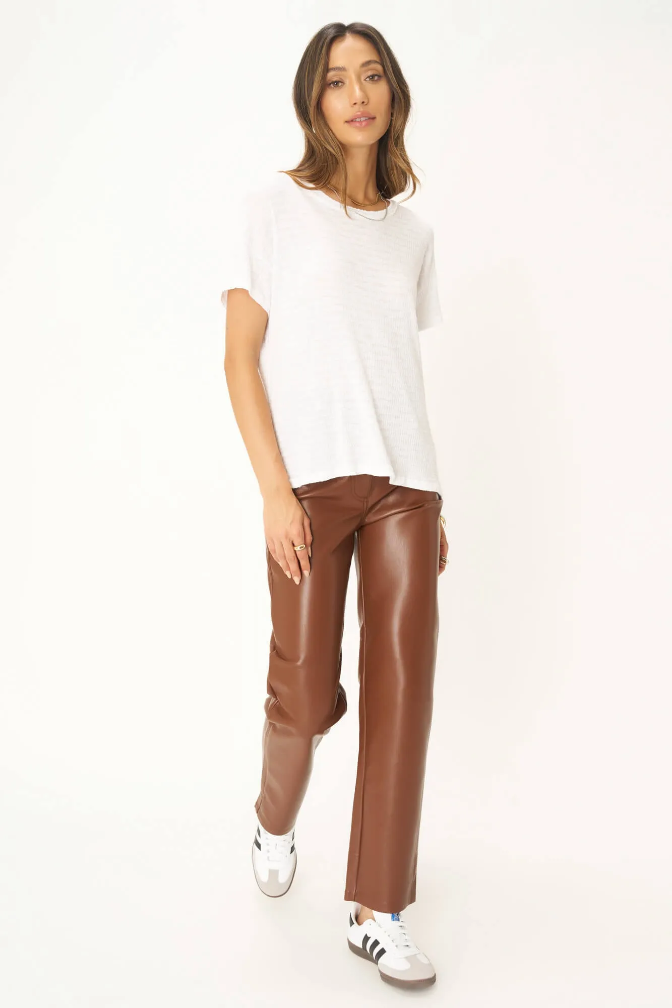 Isadora Back Lace Up Stripe Easy Fit Tee - White