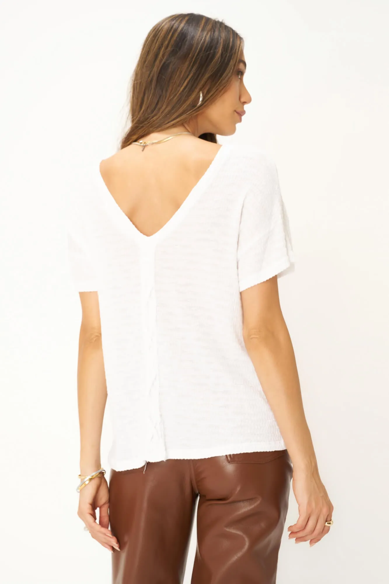 Isadora Back Lace Up Stripe Easy Fit Tee - White