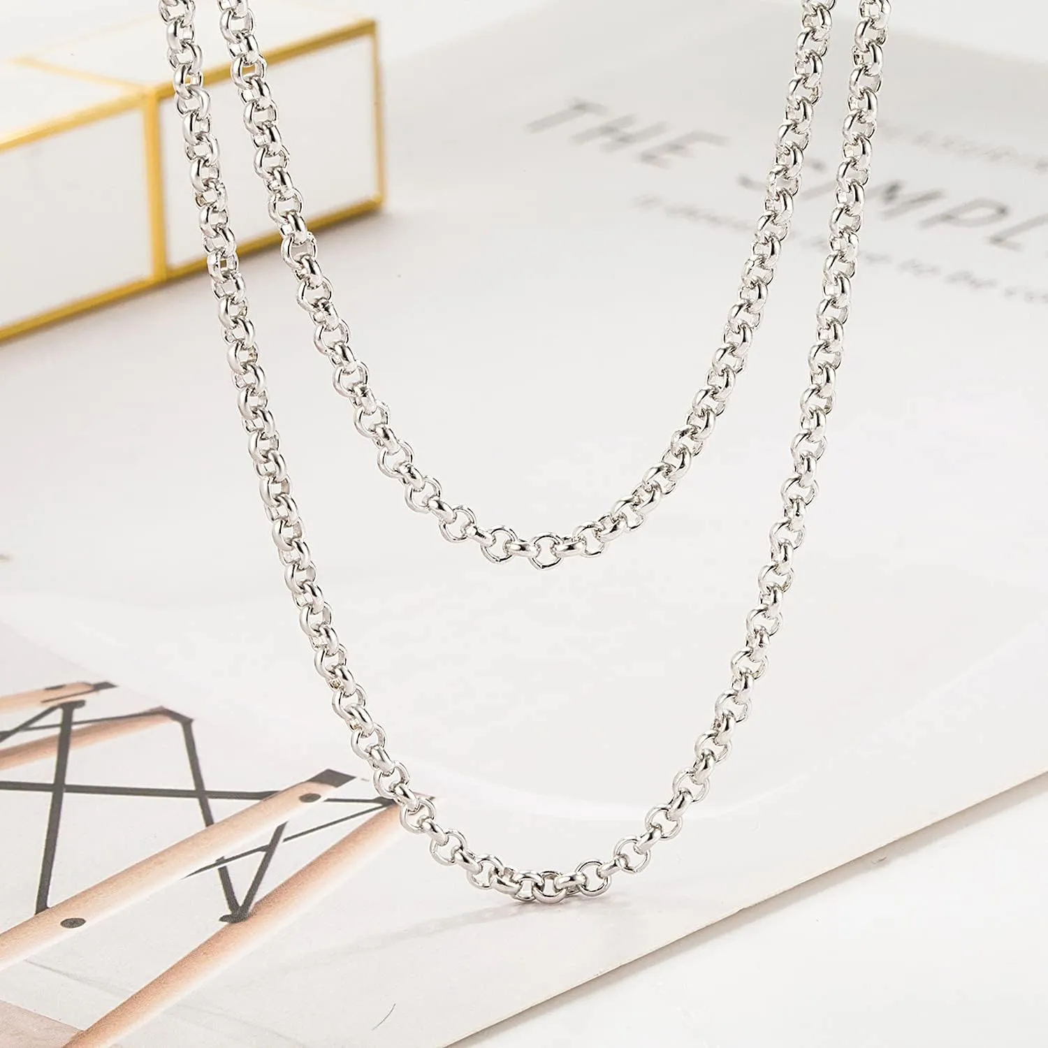 Italy Fashion Solid 925 Sterling Silver Necklace 3MM 18-28 inch Mariner Anchor Link Chain - Round O Link Cable Chain-Twist Link - Rolo Chain Unisex Jewelry Gift