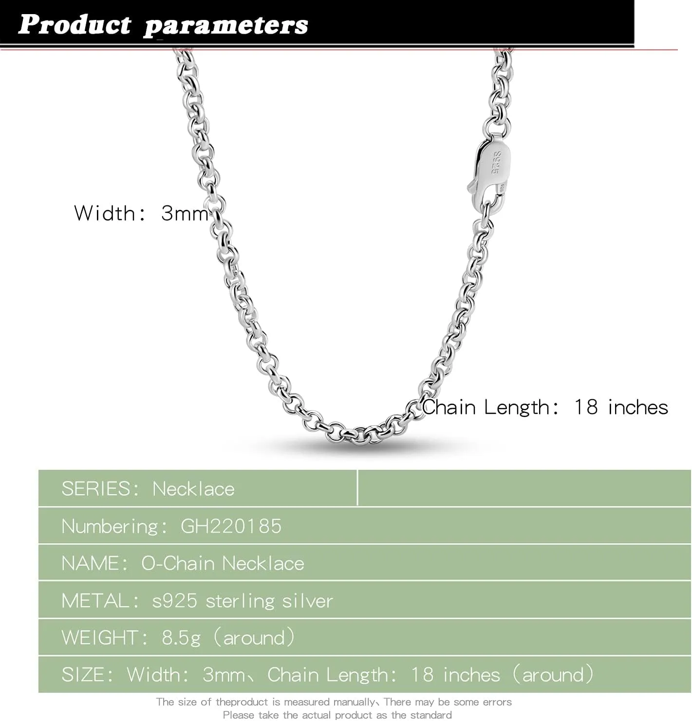 Italy Fashion Solid 925 Sterling Silver Necklace 3MM 18-28 inch Mariner Anchor Link Chain - Round O Link Cable Chain-Twist Link - Rolo Chain Unisex Jewelry Gift