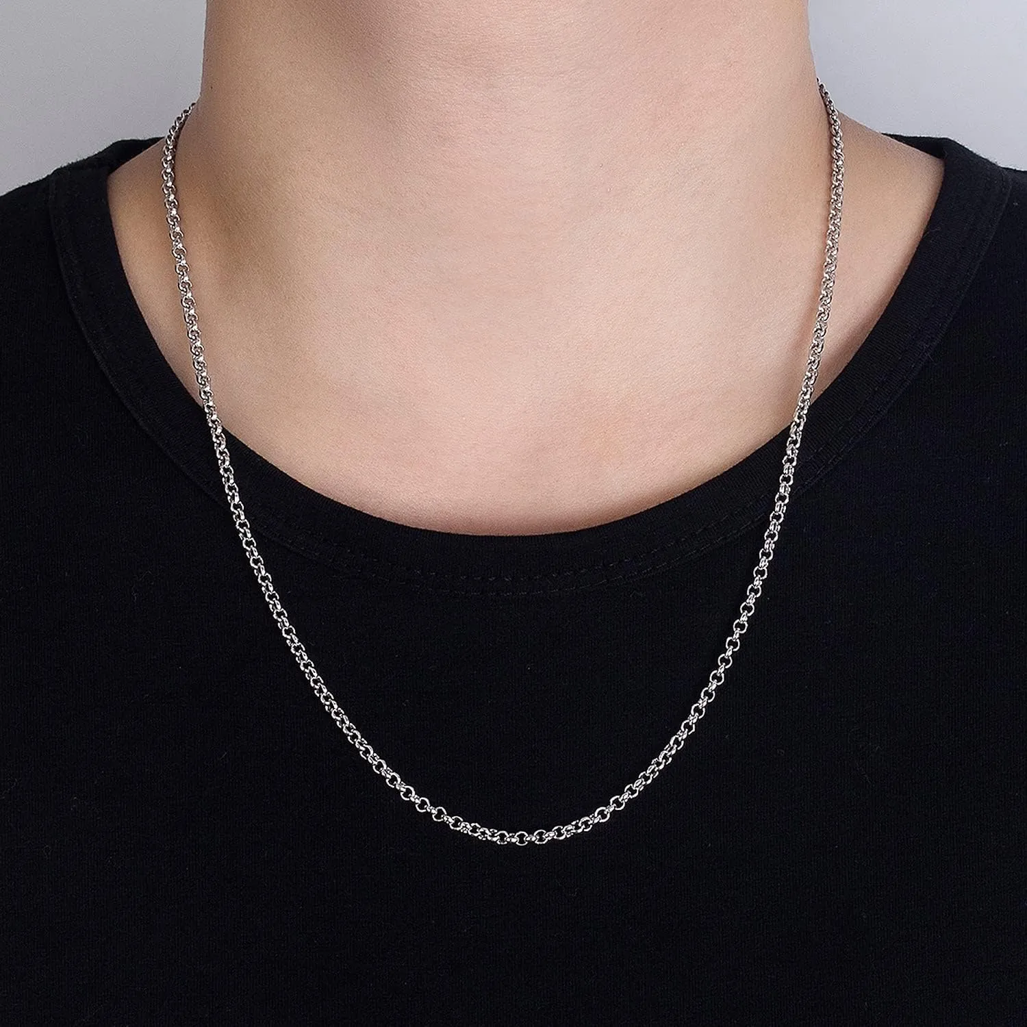 Italy Fashion Solid 925 Sterling Silver Necklace 3MM 18-28 inch Mariner Anchor Link Chain - Round O Link Cable Chain-Twist Link - Rolo Chain Unisex Jewelry Gift