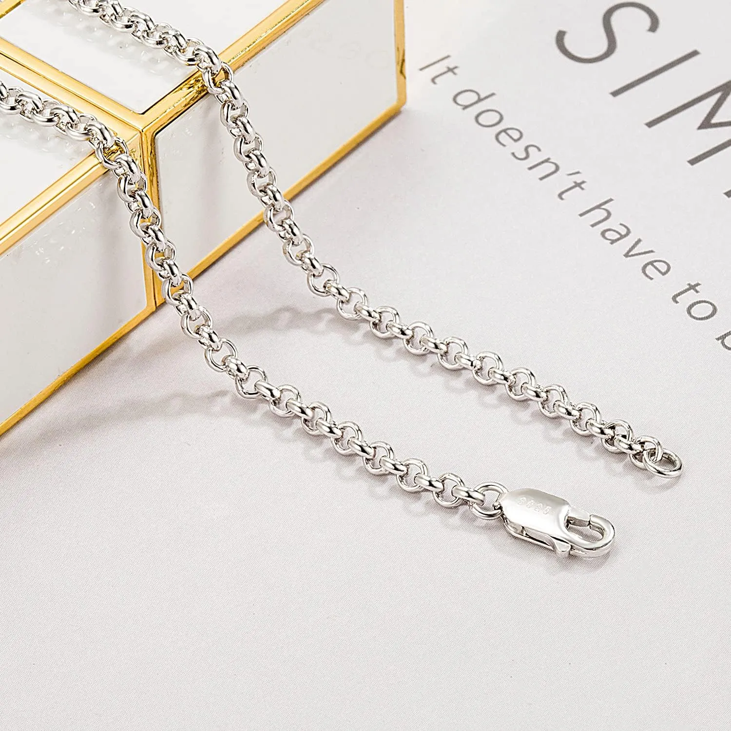 Italy Fashion Solid 925 Sterling Silver Necklace 3MM 18-28 inch Mariner Anchor Link Chain - Round O Link Cable Chain-Twist Link - Rolo Chain Unisex Jewelry Gift