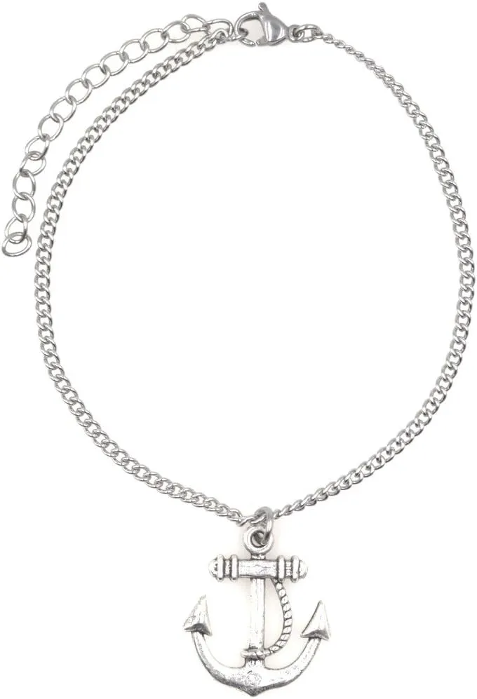 It's All About...You! 7.5 - 9.5 Stainless Steel Ankle Bracelet with Alloy 24mm Anchor Nautical 50D