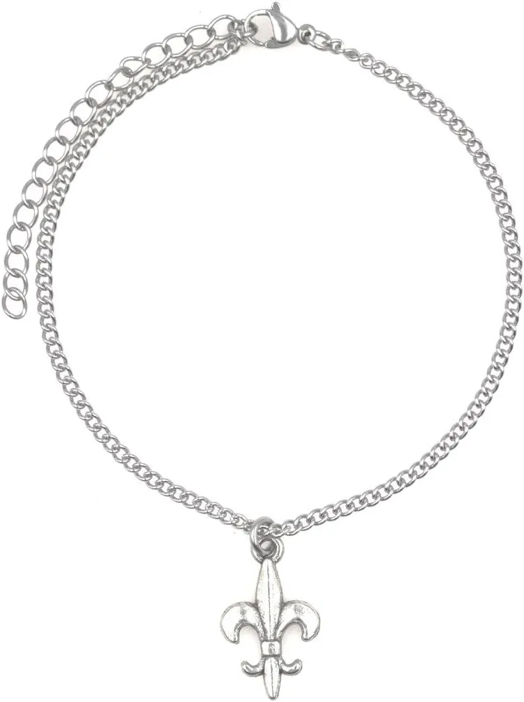 It's All About...You! 7.5 - 9.5 Stainless Steel Ankle Bracelet with Alloy Fleur De Lis 51G