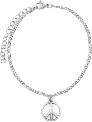It's All About...You! 7.5 - 9.5 Stainless Steel Ankle Bracelet with Alloy Peace Sign 51I