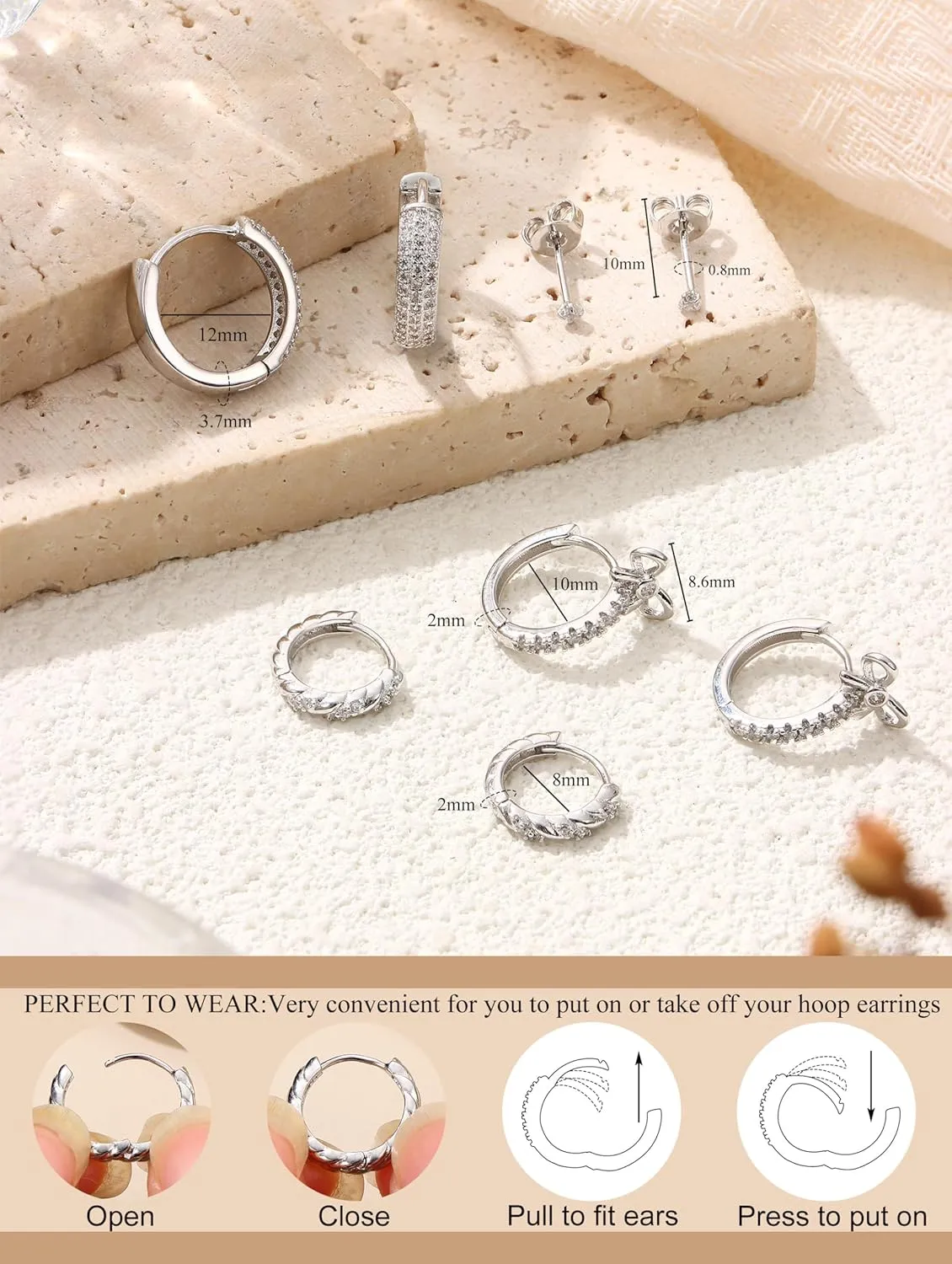 JeryWe Hypoallergenic Gold Hoop Earrings for Women S925 Sterling Silver Post Chunky Cartilage Earring Stacks Non Tarnish 14K Gold Filled Small Hoops Stud Set Jewelry