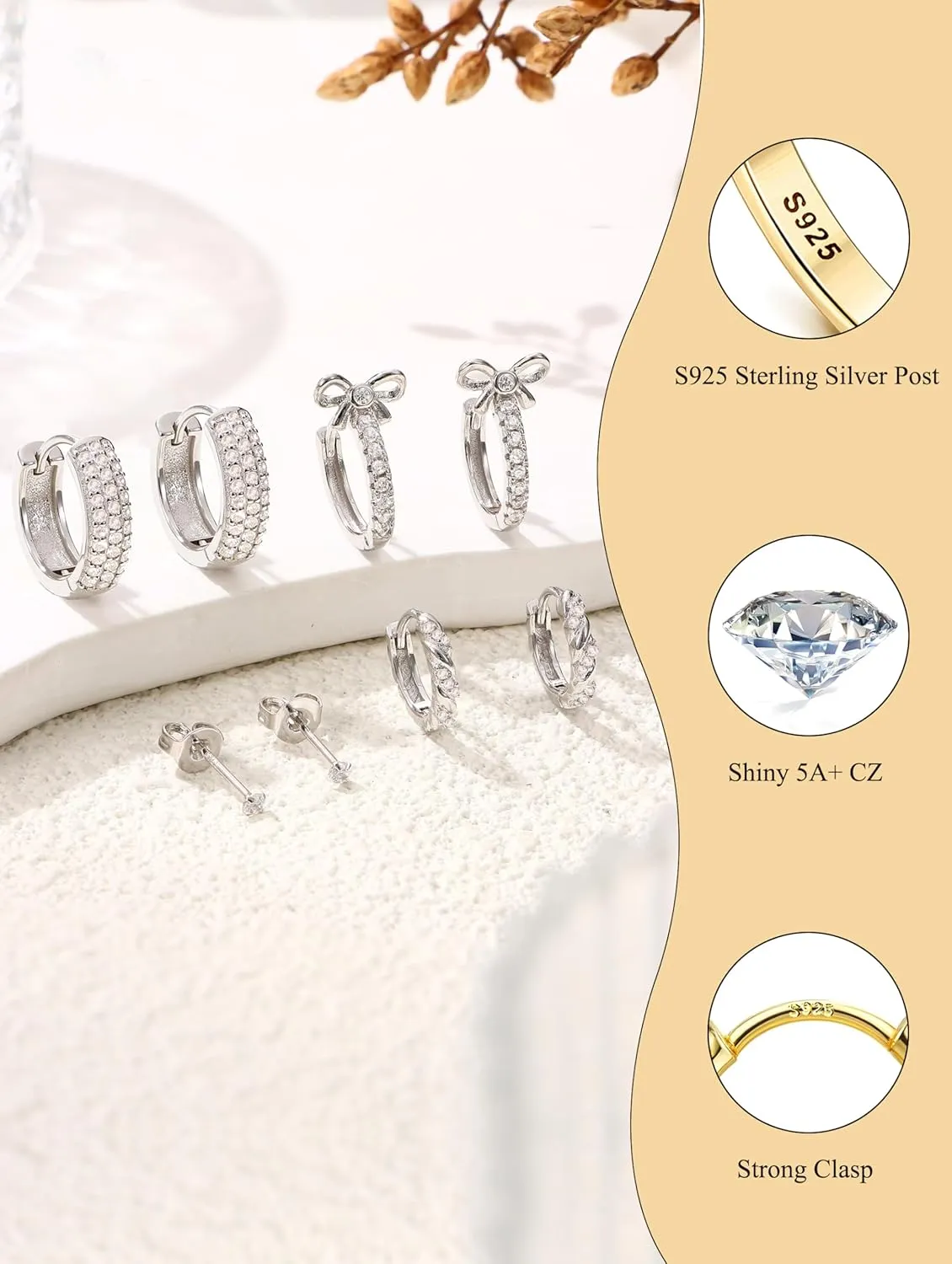 JeryWe Hypoallergenic Gold Hoop Earrings for Women S925 Sterling Silver Post Chunky Cartilage Earring Stacks Non Tarnish 14K Gold Filled Small Hoops Stud Set Jewelry
