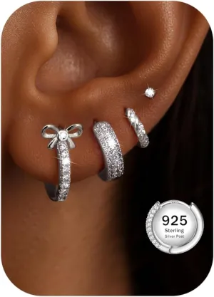 JeryWe Hypoallergenic Gold Hoop Earrings for Women S925 Sterling Silver Post Chunky Cartilage Earring Stacks Non Tarnish 14K Gold Filled Small Hoops Stud Set Jewelry