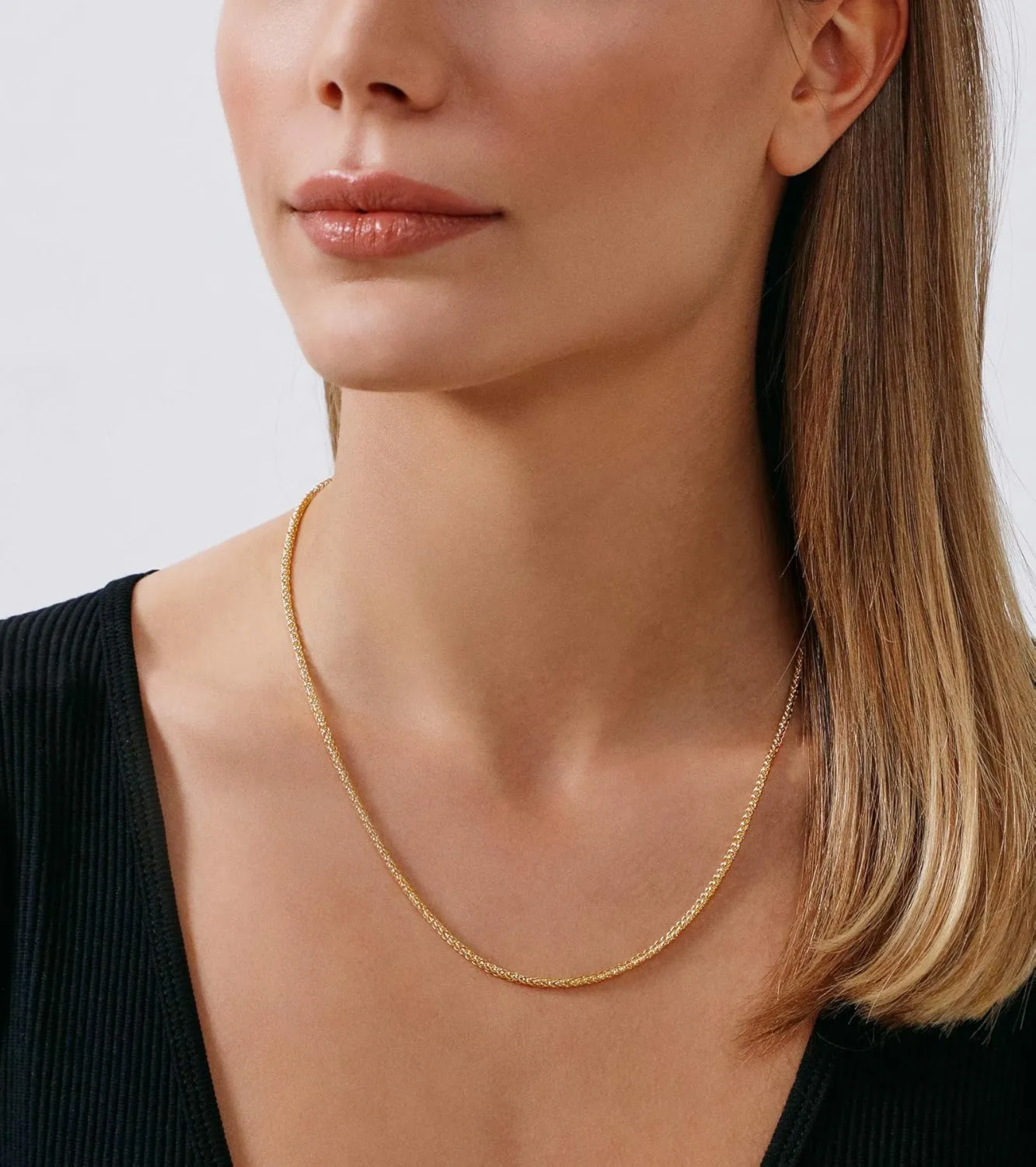 Jewelry Atelier Gold Chain Necklace Collection - 14K Solid Yellow Gold Filled Round Wheat/Palm Chain Necklaces for Women and Men with Different Sizes (2.5mm, or 3.2mm)