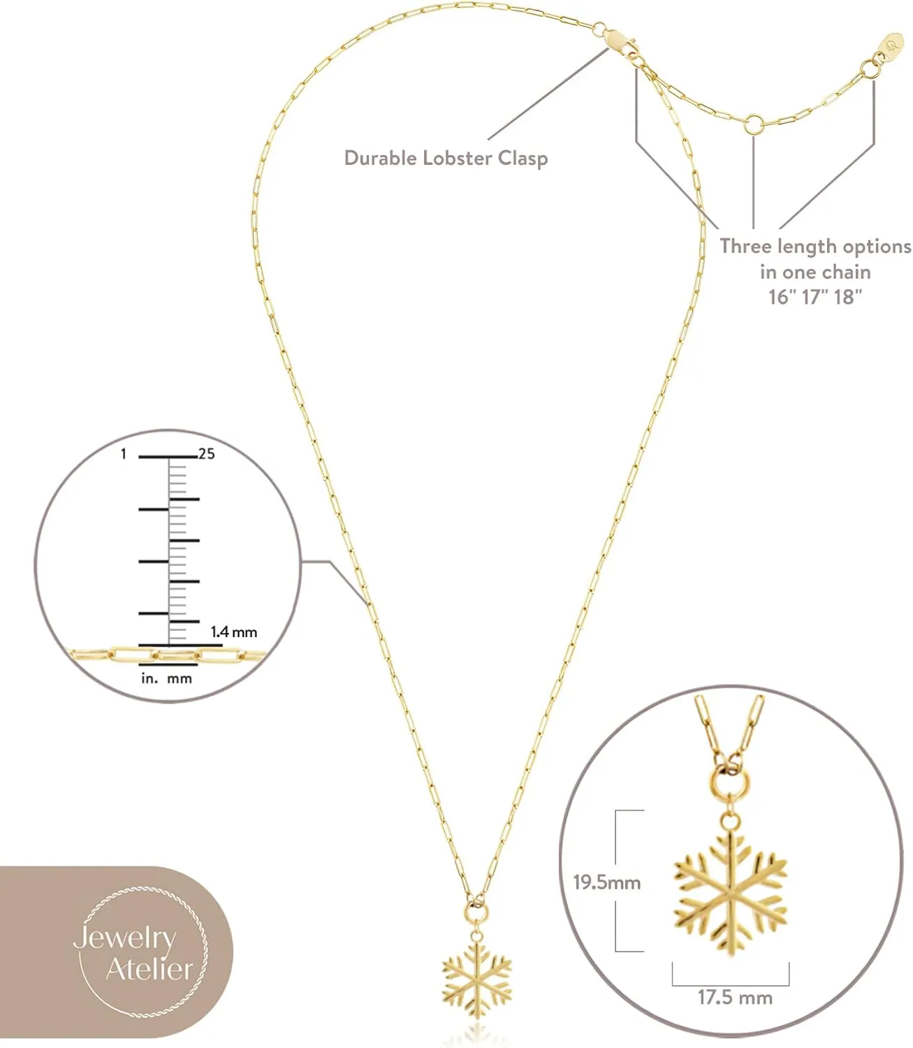 Jewelry Atelier Gold Filled Pendant Necklace Collection - 14K Yellow Gold Filled Pendant Necklace with Solid Clip Chain for Women (Different Sizes and Styles with Extension/Adjustable Chain)