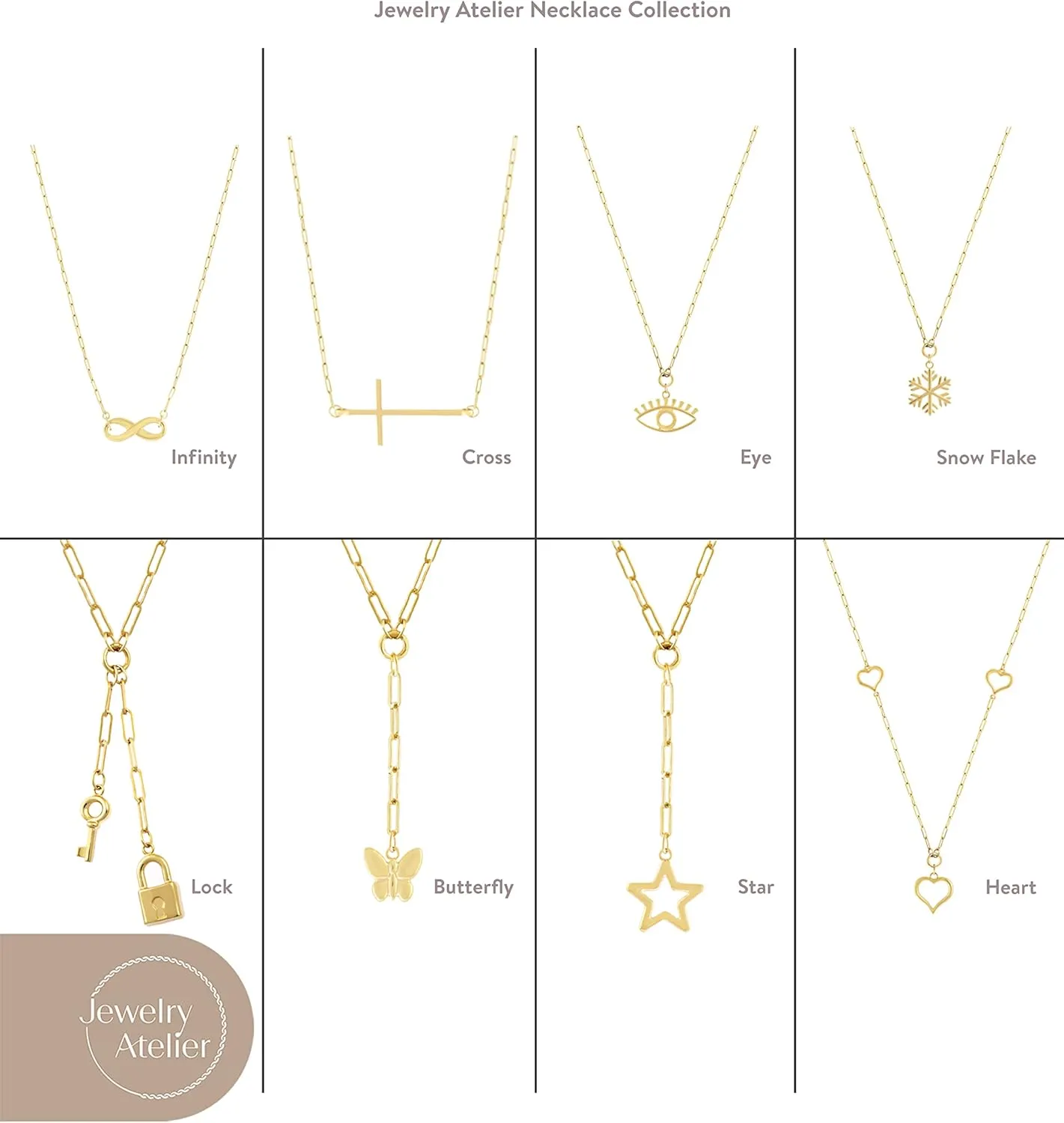 Jewelry Atelier Gold Filled Pendant Necklace Collection - 14K Yellow Gold Filled Pendant Necklace with Solid Clip Chain for Women (Different Sizes and Styles with Extension/Adjustable Chain)