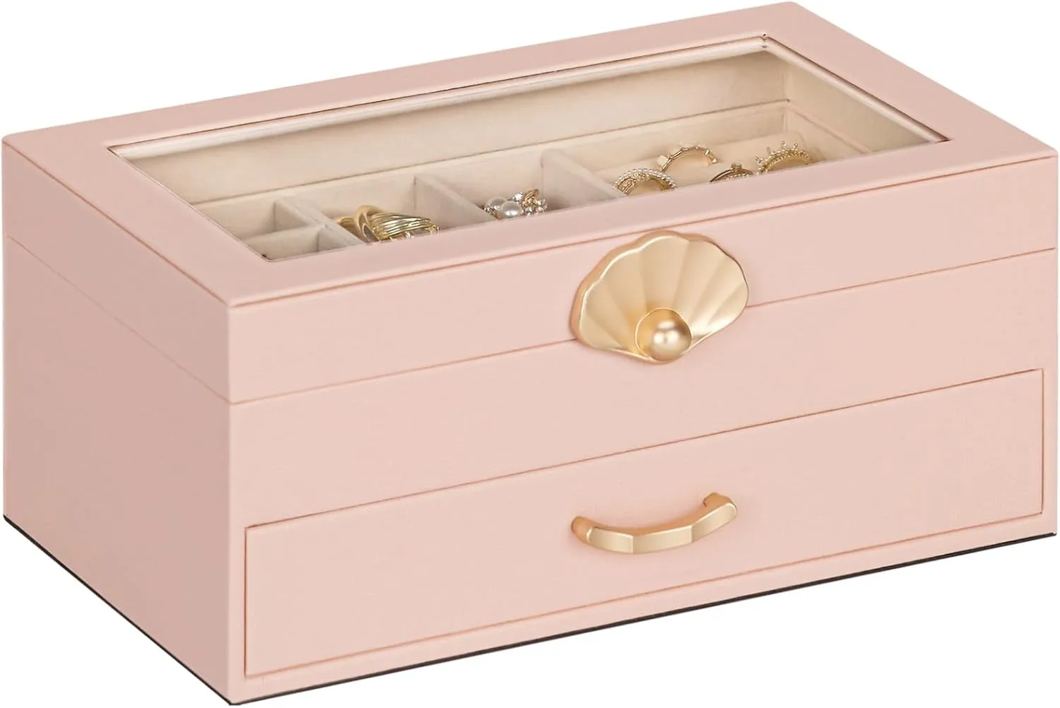 Jewelry Box with 1 Drawers: Display Organizer for Earrings Necklaces - Gift for Girls Women (Peach Pink)